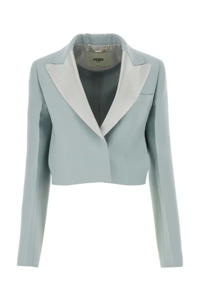 FENDI POWDER BLUE WOOL BLEND BLAZER