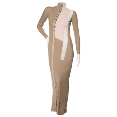 Pre-owned Fendi Pre-fall 2018 Silk Ribbed Knit Maxi Dress It 40 (us 4) In Brown