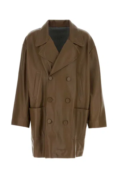 Fendi Premium Lamb Leather Jacket With Cashmere Lining In Brown