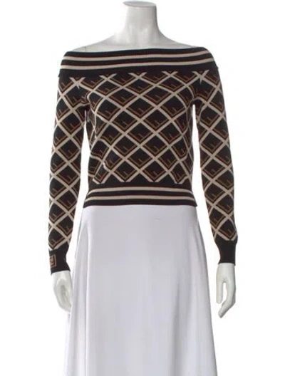 Pre-owned Fendi Printed Bateau Neckline Sweater In Black