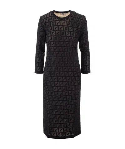 Fendi Printed Casual Dress In Black