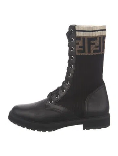 Pre-owned Fendi Printed Combat Boots In Black