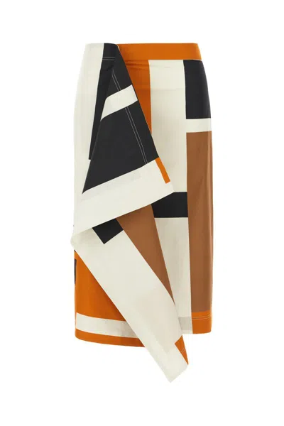 Fendi Printed Cotton Skirt In Orange