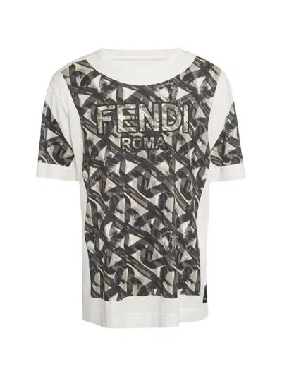 Pre-owned Fendi Printed Cotton T-shirt In White