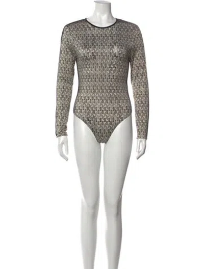 Pre-owned Fendi Printed Crew Neck Bodysuit In Black