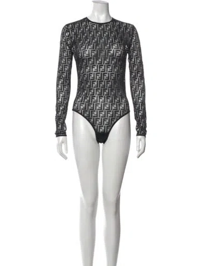 Pre-owned Fendi Printed Crew Neck Bodysuit In Black