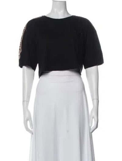 Pre-owned Fendi Printed Crew Neck Crop Top In Black