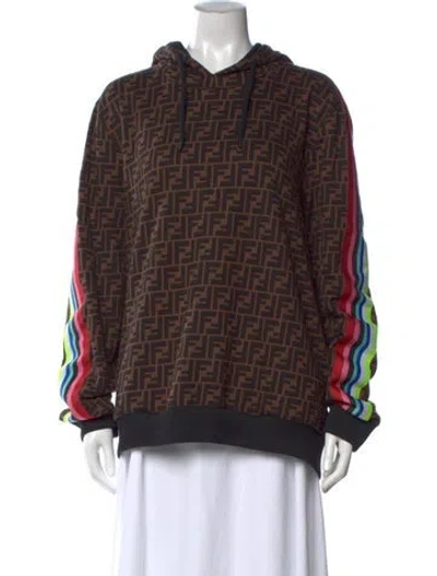 Pre-owned Fendi Printed Crew Neck Hoodie In Brown