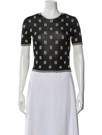 Pre-owned Fendi Printed Crew Neck Sweater In Black