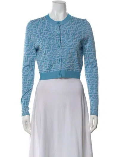 Pre-owned Fendi Printed Crew Neck Sweater In Blue