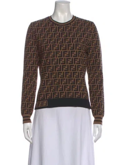 Pre-owned Fendi Printed Crew Neck Sweater In Brown