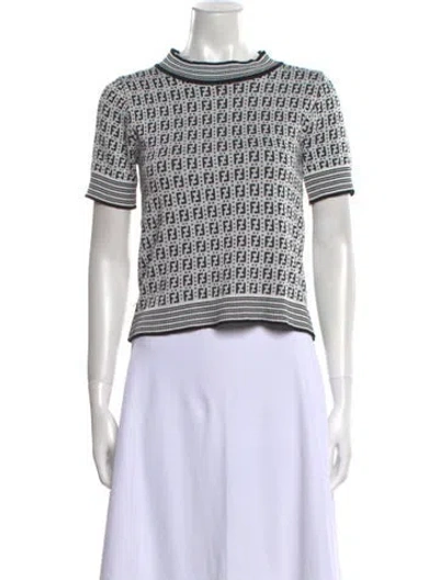 Pre-owned Fendi Printed Crew Neck Sweater In White