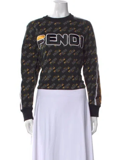 Pre-owned Fendi Printed Crew Neck Sweatshirt In Black
