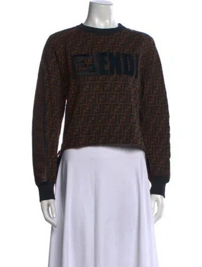 Pre-owned Fendi Printed Crew Neck Sweatshirt In Black/brown