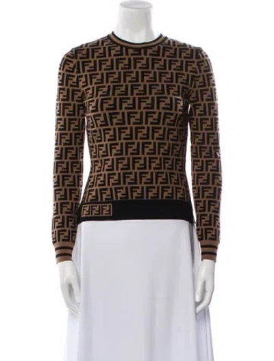 Pre-owned Fendi Printed Crew Neck Sweatshirt W/ Tags In Brown