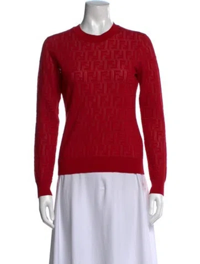 Pre-owned Fendi Printed Crew Neck Top In Red