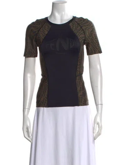 Pre-owned Fendi Printed Crew Neck T-shirt In Black/brown