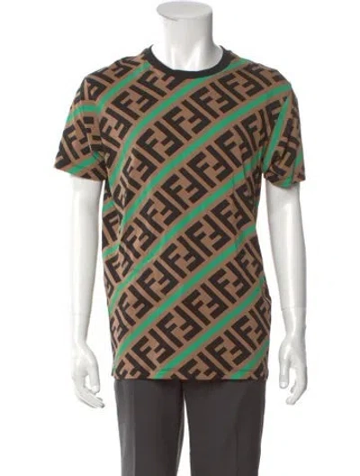 Pre-owned Fendi Printed Crew Neck T-shirt In Brown