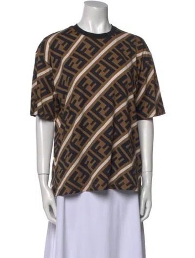 Pre-owned Fendi Printed Crew Neck T-shirt In Brown