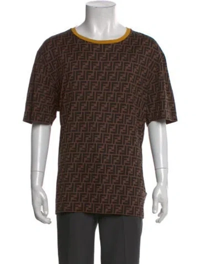 Pre-owned Fendi Printed Crew Neck T-shirt In Brown