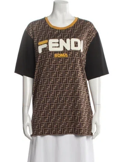 Pre-owned Fendi Printed Crew Neck T-shirt In Brown