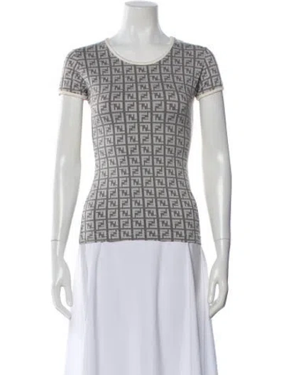 Pre-owned Fendi Printed Crew Neck T-shirt In White