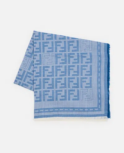 Fendi Printed Denim Shawl In Blue