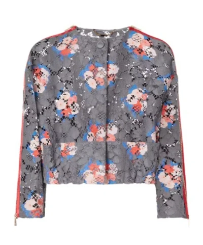 Fendi Printed Grey Lace Jacket In Gray