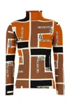 Fendi Turtleneck Stretch Fabric Top With Monogram Motif In Orange
