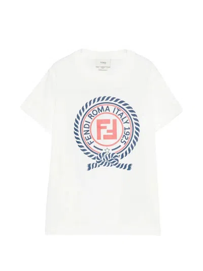 Fendi Cotton T-shirt With Logo Print Kids In White