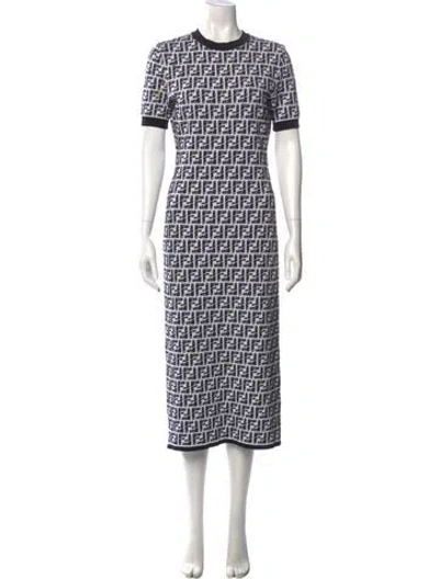 Pre-owned Fendi Printed Long Dress In Black