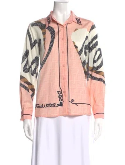 Pre-owned Fendi Printed Long Sleeve Blouse W/ Tags In Pink