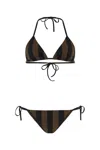 Fendi Women Brown Reversible Bikini With Adjustable Tie Closure And All-over Stripe Motif In Tech Fa In Multi