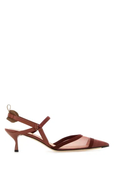 Fendi Mesh Panel Kitten Heel Pointed Toe Pumps In Multicolor