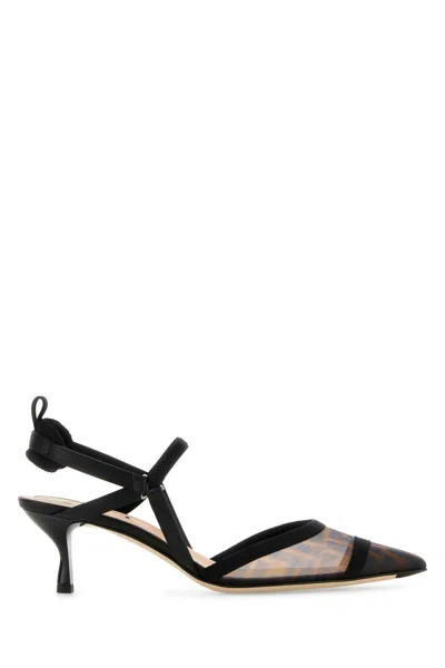 Fendi Colibri Ff Mesh Slingback Kitten-heel Pumps In Black
