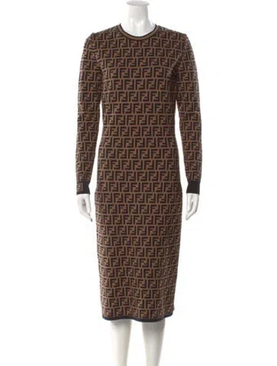 Pre-owned Fendi Printed Midi Length Dress In Brown
