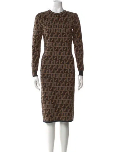 Pre-owned Fendi Printed Midi Length Dress In Brown