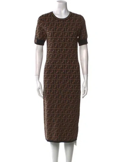 Pre-owned Fendi Printed Midi Length Dress In Brown