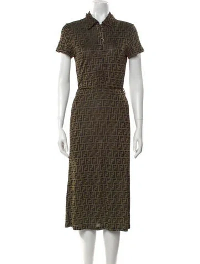 Pre-owned Fendi Printed Midi Length Dress In Brown