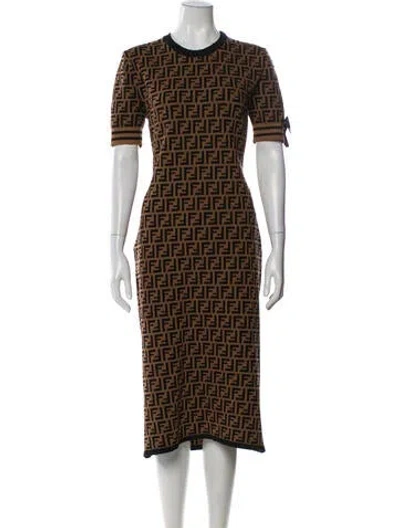 Pre-owned Fendi Printed Midi Length Dress In Brown