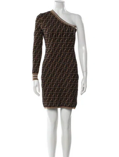 Pre-owned Fendi Printed Mini Dress In Brown