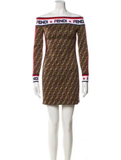 Pre-owned Fendi Printed Mini Dress In Brown