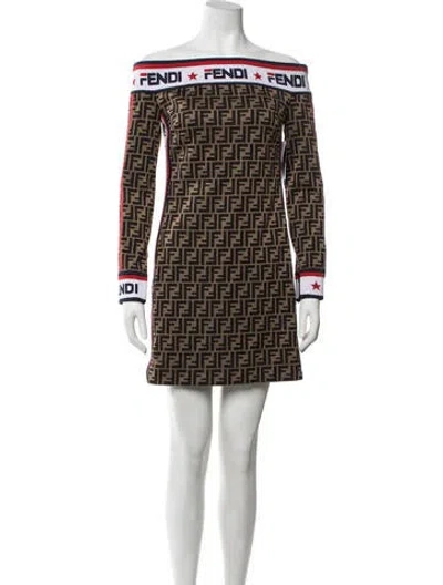 Pre-owned Fendi Printed Mini Dress In Brown