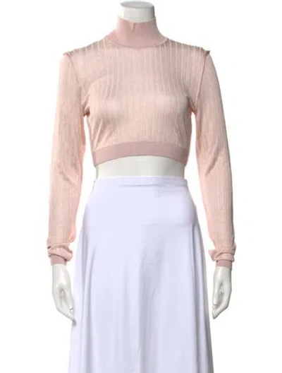 Pre-owned Fendi Printed Mock Neck Crop Top In Pink