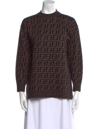 Pre-owned Fendi Printed Mock Neck Sweatshirt In Brown
