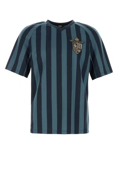 Fendi Printed Polyester T-shirt In Night Blue Indigo