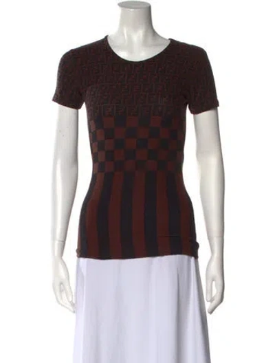 Pre-owned Fendi Printed Scoop Neck T-shirt In Brown