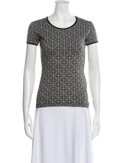 Pre-owned Fendi Printed Scoop Neck T-shirt In Gray
