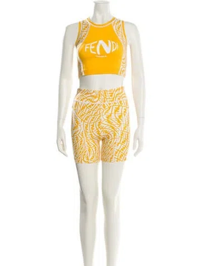Pre-owned Fendi Printed Short Set In Yellow