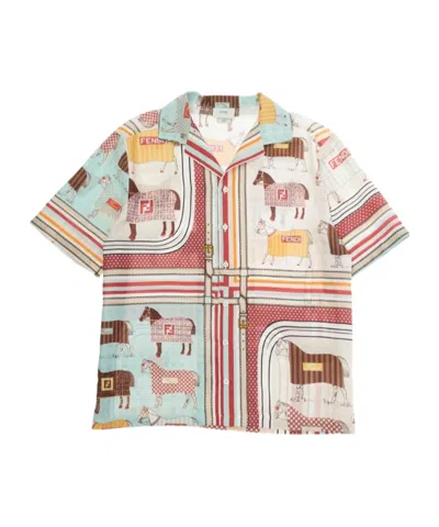 Fendi Kids' Printed Short-sleeved Shirt In Neutral